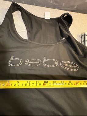Women 3X Bebe Black Racerback Tank with Iridescent Rhinestone Logo